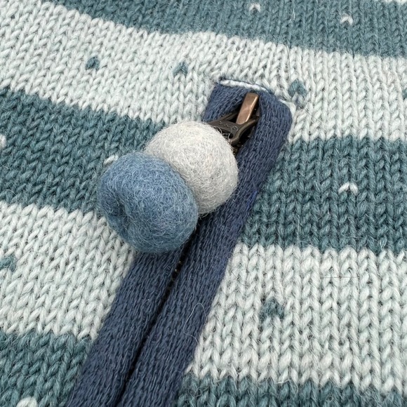 Laundromat Stuff Wool Knit Zip Up Sweater Stripe Fleece Lined - Blue - Picture 8 of 13